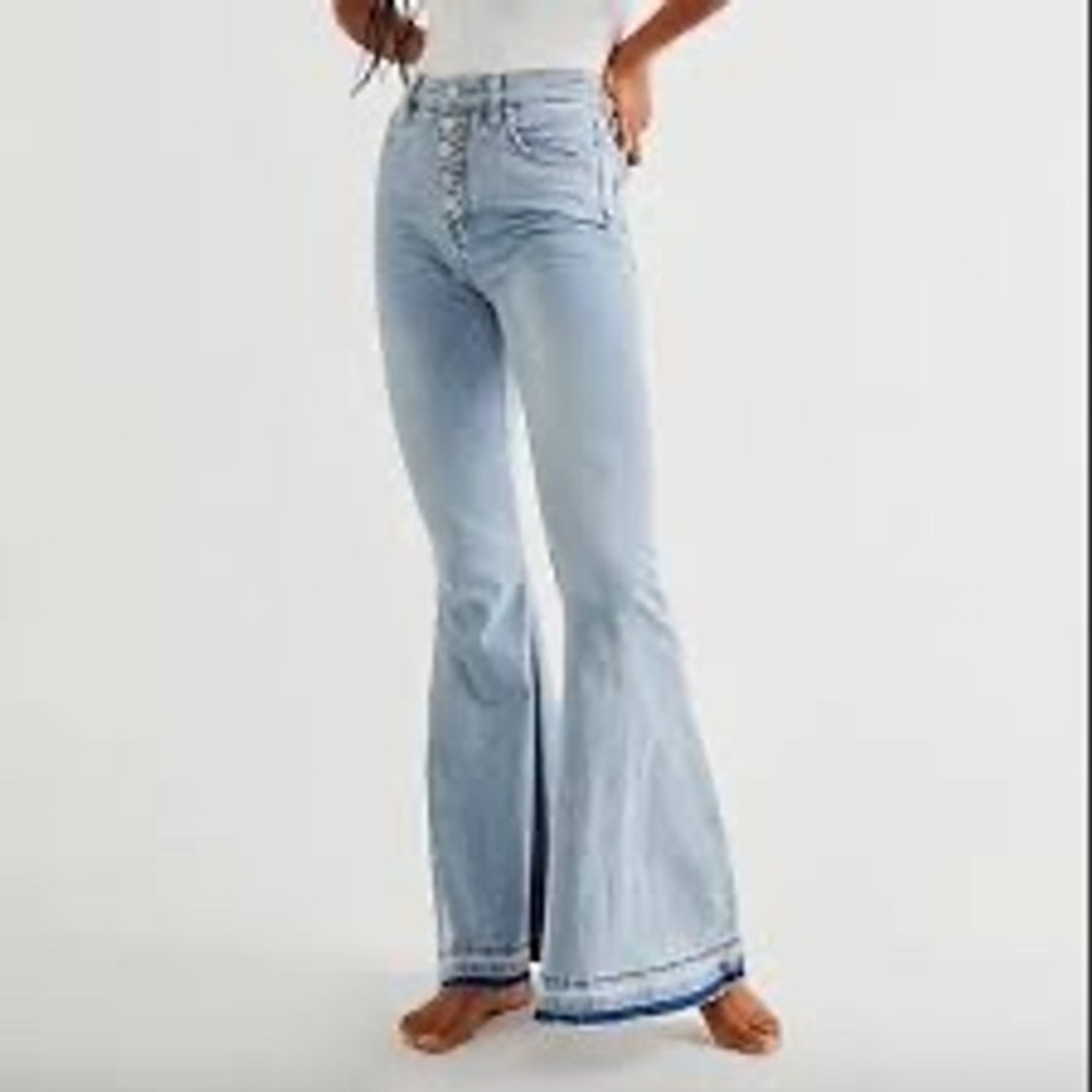 Free People We The Free Irreplaceable Flare Jeans 29 Button Fly Bell Bottom Boho